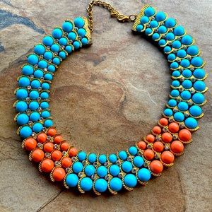 Inman Collar Necklace Turquoise Tone Orange Southwestern Rhinestones Resort Wear